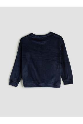 Young Lacivert Bisiklet Yaka Nakışlı Uzun Kollu Kadın Pijama Takımı Image 7