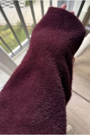 bordo yumoş sakallı iplik boru kol kadın triko kazak Image 2