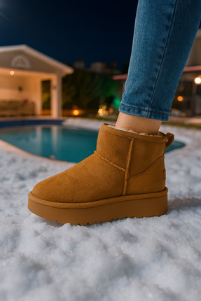 Desipark kadın Ultra mini bot süet içi kürklü su geçirmez Image 0