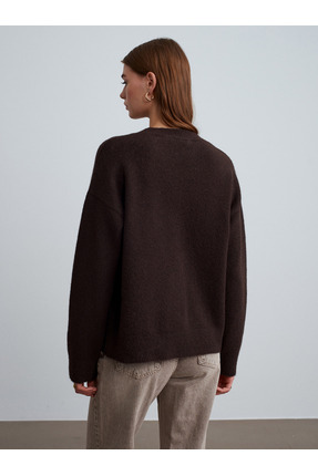 10640 Bisiklet Yaka Yumuşak Dokulu Triko Kazak-Acı Kahve Image 3