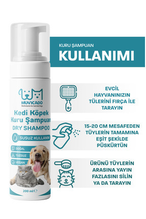 Kedi Köpek Kuru Şampuan Kedi ve Köpekler İçin Yıkamasız Arındırıcı Kuru Köpük Tüy Bakım Şampuanı Image 2