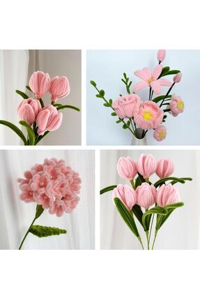3'lü Şönil Set Pastel Pembe (50) , Beyaz (25) , Ordu Yeşili (25) Şönil ,Çiçek Yapımına Uygun Tüylü Image 3