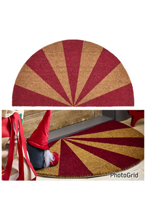 Vinterfint Büyük Ebat Yarım Daire 50x90 cm Kırmızı Desenli Kaydırmaz Yüzeyli Kapı Önü Paspas Image 0