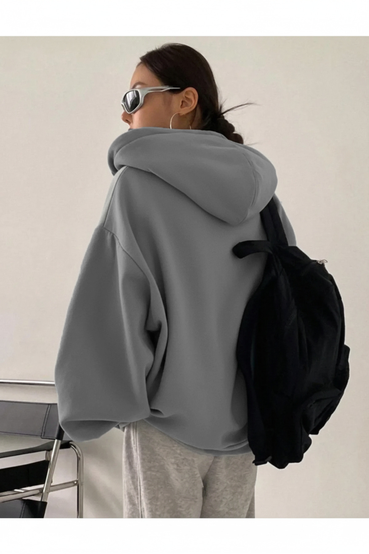 ژاکت کش باف پشمی آستین بادکنکی زیپ دار خاکستری دودی زنانه