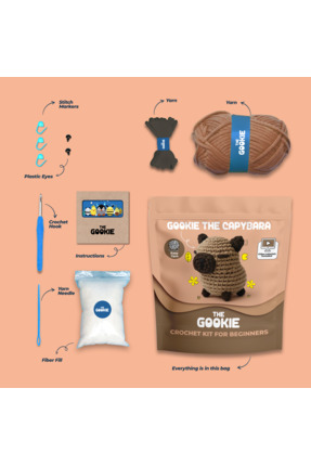 Capybara Tığ Kiti Yeni Başlayanlar İçin Videolu Amigurumi Örgü Oyuncak Seti- Pratik Örgü İp Image 1