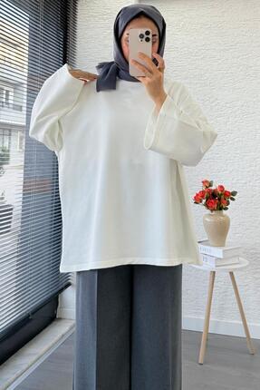 Volan Kol Basic Oversize Tunik – Ekru Image 7