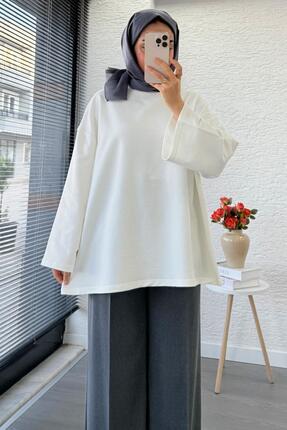 Volan Kol Basic Oversize Tunik – Ekru Image 0