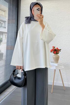 Volan Kol Basic Oversize Tunik – Ekru Image 3