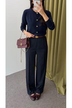 Lacivert Palazzo Kumaş Pantolon Image 1