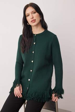 Zümrüt Yeşili Püskül Detaylı Triko Hırka TCTAW26TH00020 Image 0