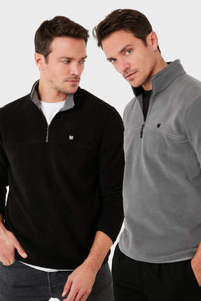 Slim Fit Anti-Pilling Tüylenme Yapmayan Şardonlu Soğuk Geçirmez 2'li Paket Polar Erkek POLA Image 0