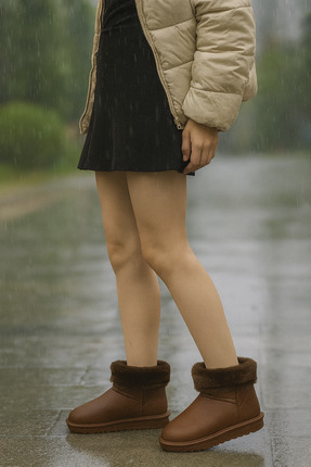 Kadın Yarım Bot Içi Tüylü Kalın Taban Kadın Bot su geçirmez Ayakkabı Image 1