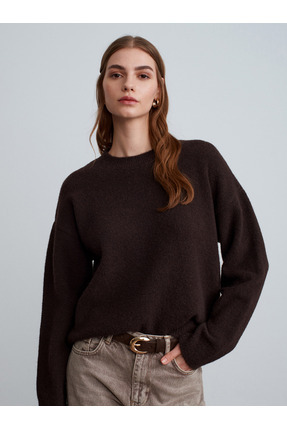 10640 Bisiklet Yaka Yumuşak Dokulu Triko Kazak-Acı Kahve Image 2