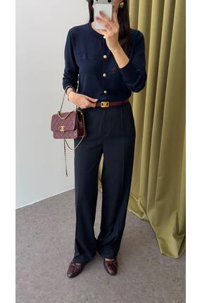 Lacivert Palazzo Kumaş Pantolon Image 2