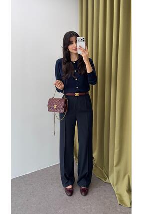 Lacivert Palazzo Kumaş Pantolon Image 0