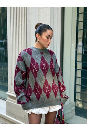 BİSİKLET YAKA BAKLAVA DESEN TRIKO KAZAK Image 3