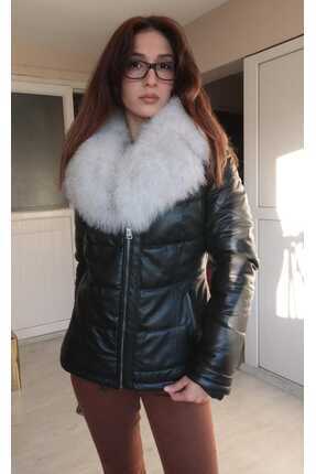 Kadın Kürk Yaka Hakiki Deri Mont Image 2