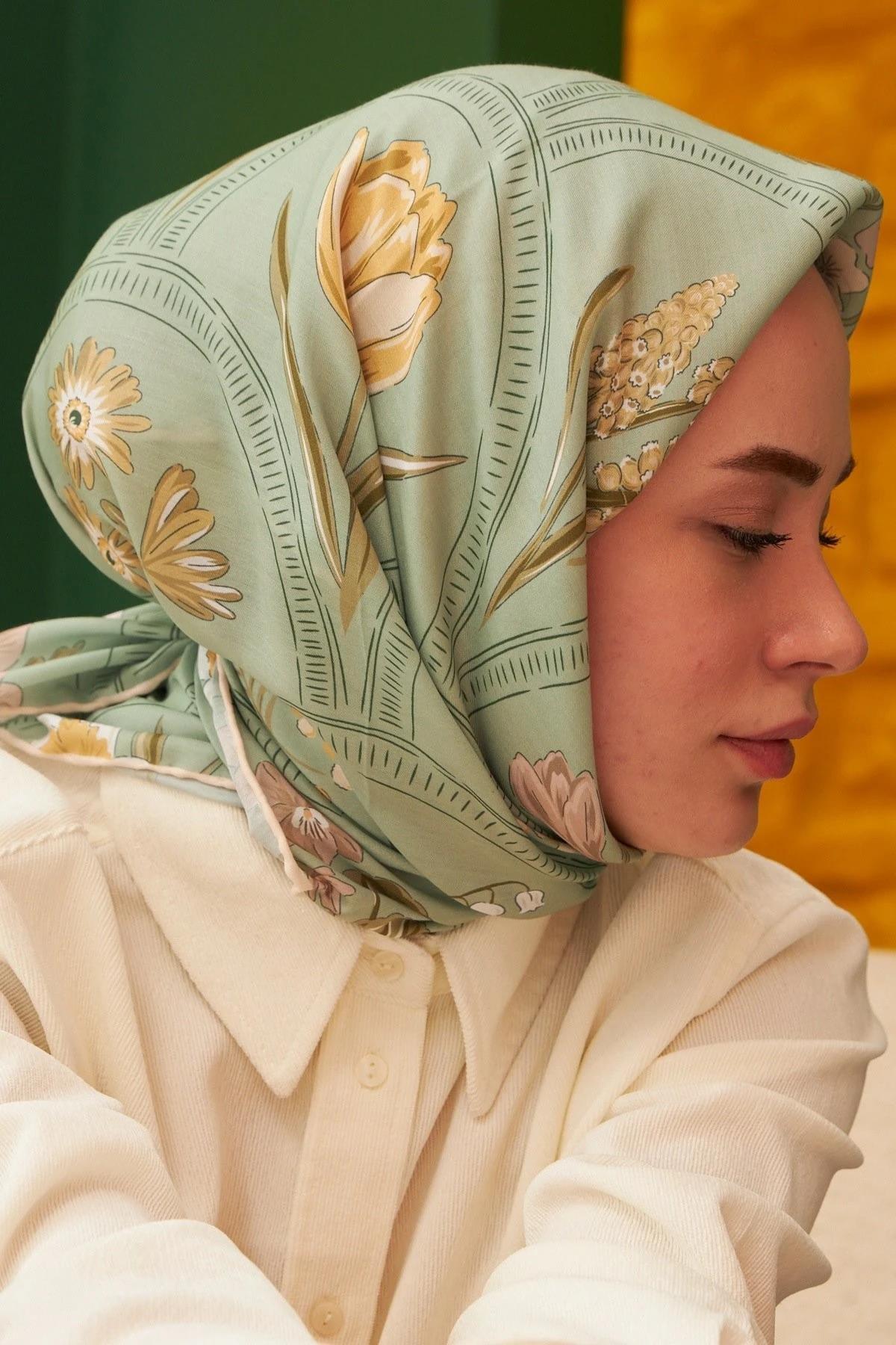 مدل روسری ویسکوز نخی سبز فایرثورن