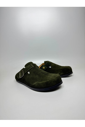 Mantar tabanlı ortopedik önü kapalı Boston birkens sabo terlik hakiki deri ful anatomik Haki Image 5