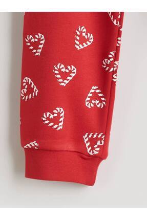 Kırmızı Bisiklet Yaka Baskılı Kız Çocuk Pijama Takımı Image 6