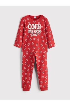 Kırmızı Bisiklet Yaka Baskılı Kız Çocuk Pijama Takımı Image 0