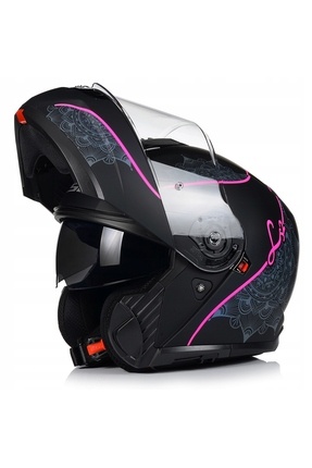 Strobe 2 Lux Mat Siyah-Pembe Çene Açılır Motosiklet Kaskı Image 1