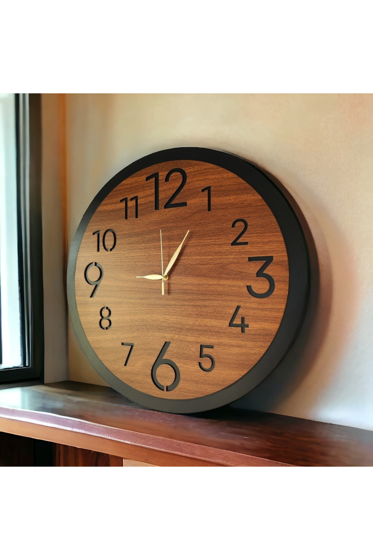 مبلمان چوبی گردویی رنگ ساده کادویی ساعت دیواری بی صدا 50 سانتی متر