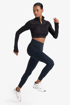 Baskılı Beli Saran Sporcu Tayt BLACK Image 2