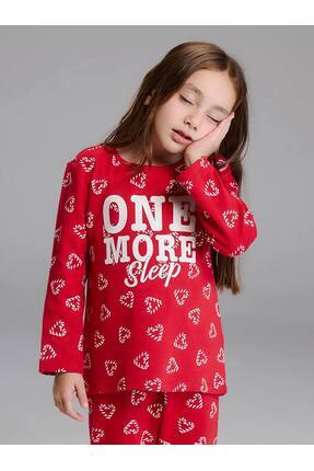 Kırmızı Bisiklet Yaka Baskılı Kız Çocuk Pijama Takımı Image 1