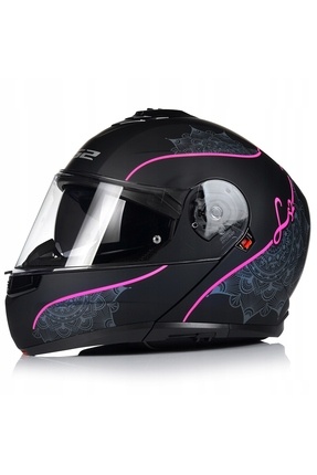 Strobe 2 Lux Mat Siyah-Pembe Çene Açılır Motosiklet Kaskı Image 3