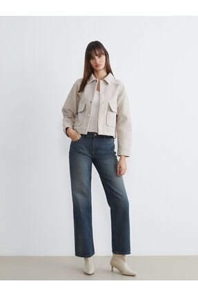 LCW Vision Gömlek Yaka Kadın Kaşe Ceket Image 1
