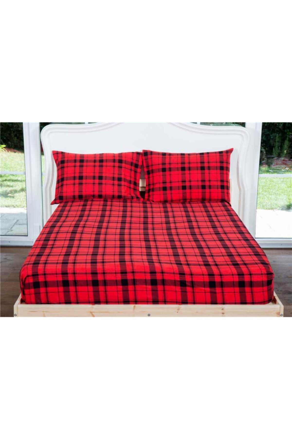 makiteks %100 Pamuklu Pazen (flanel) 120x200 Tek Kişilik Lastikli Çarşaf Kırmızı Ekose