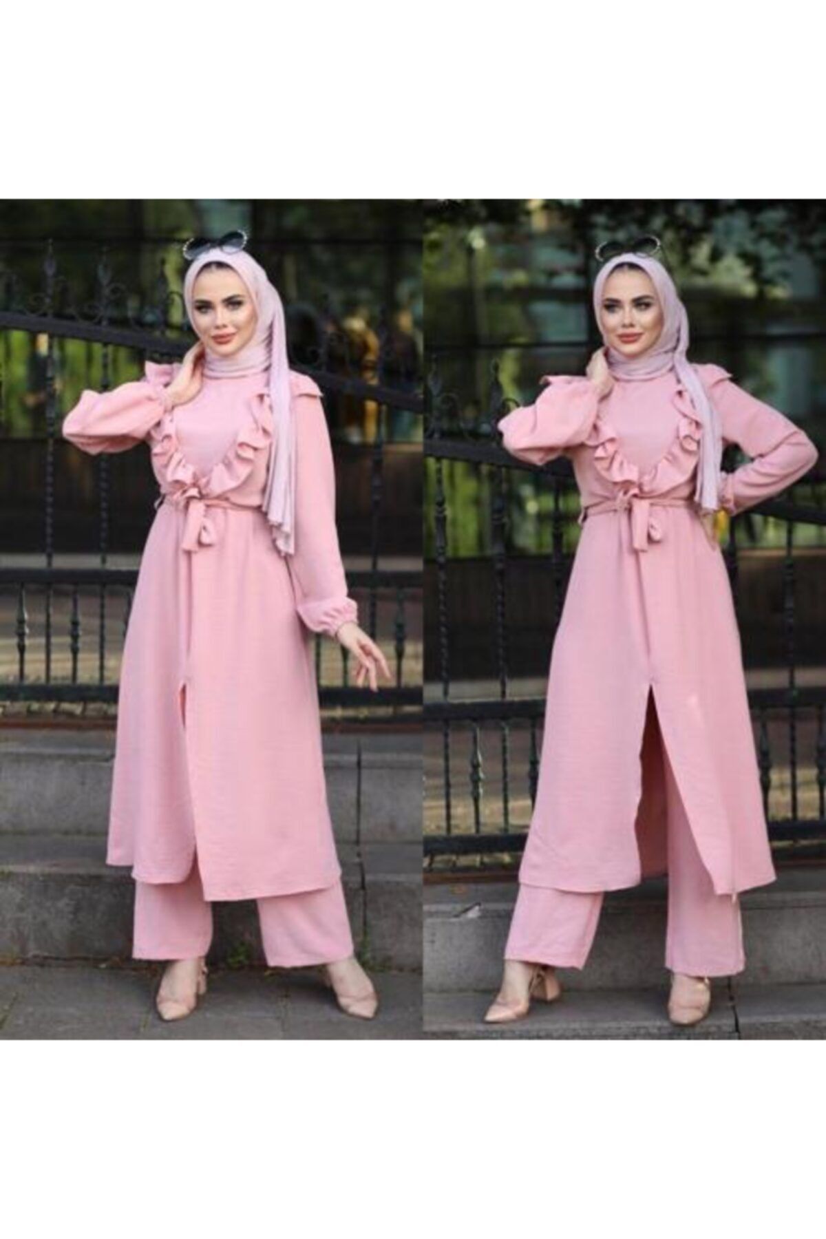 ALLMİRA FASHION Kadın Pembe Fırfır Detaylı İkili Takım