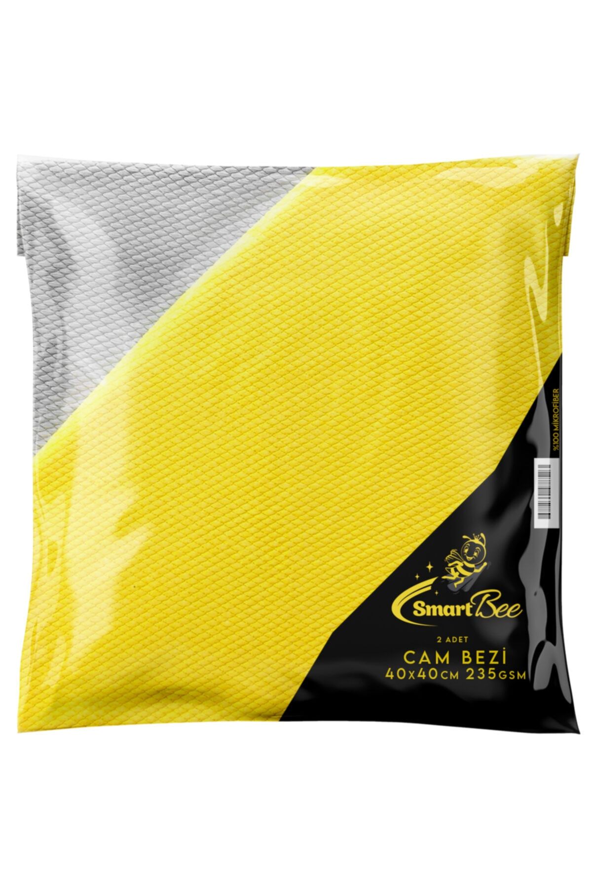 SmartBee 2'li Mikrofiber Cam Ve Jant Silme Bezi 40x40 235gr/m2 - Sarı/gri