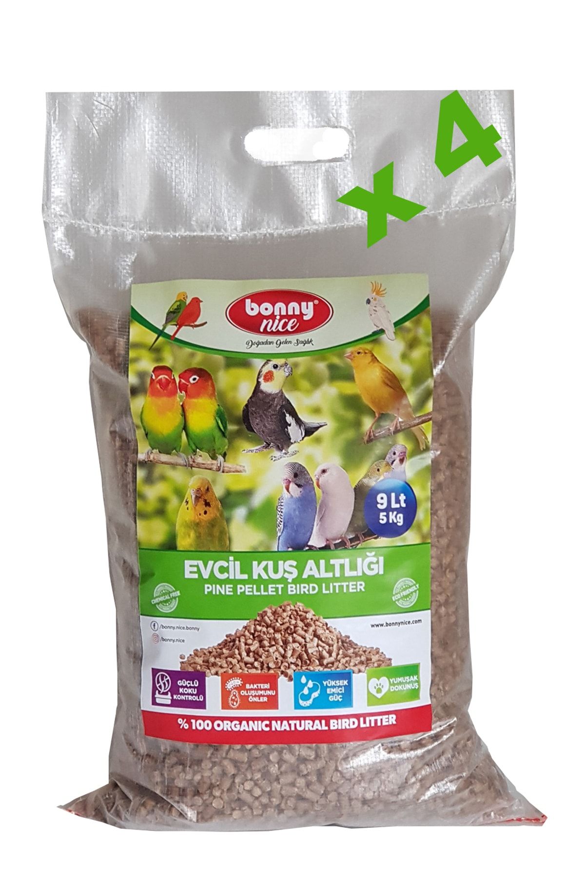 Bonny Nice Kuş Kumu Kanarya Muhabbet Papağan Bülbül Kafes Altlığı 5 Kg 9 L X 4 Paket