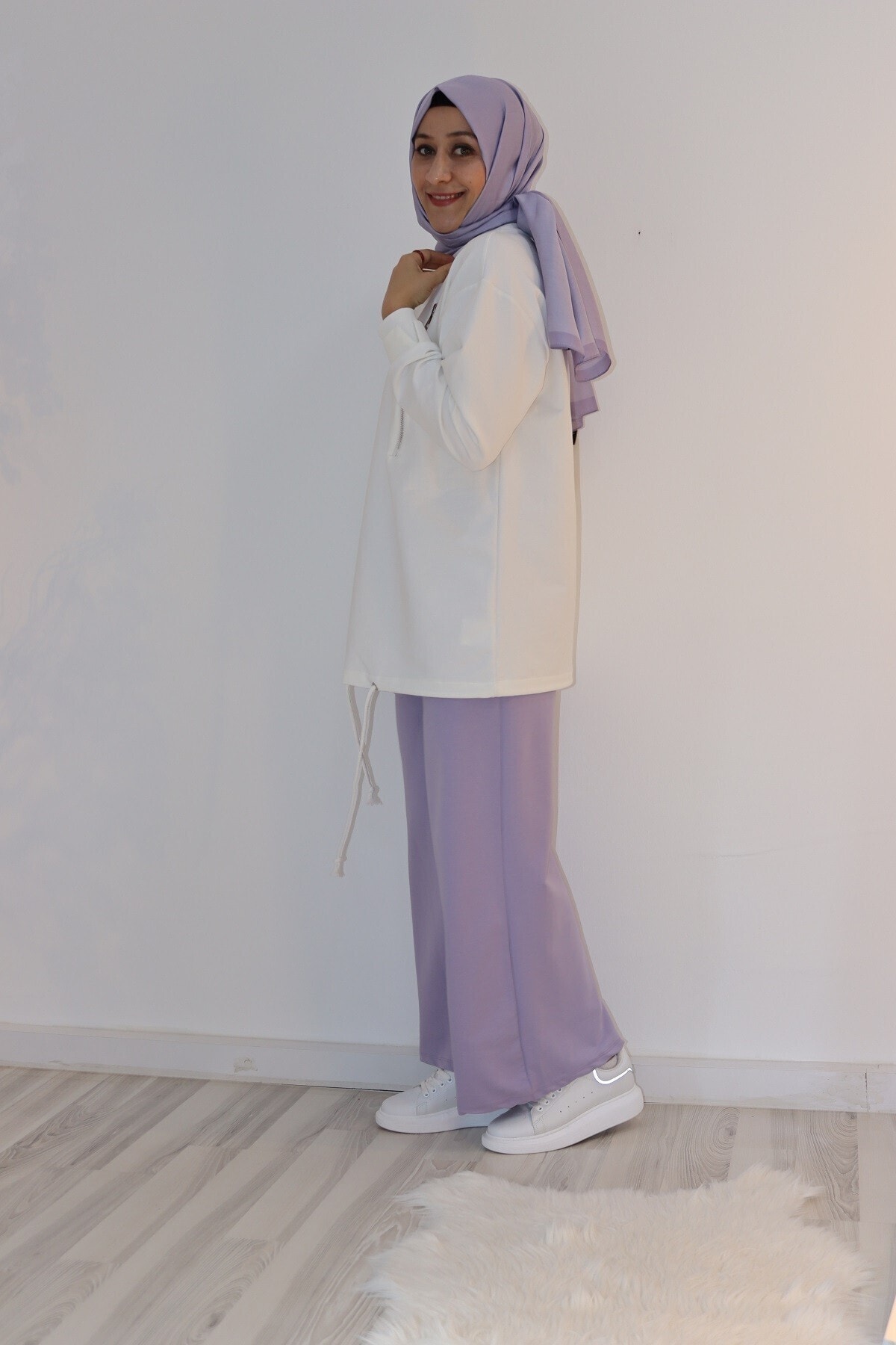 Loreen Kadın Lila Geniş Paçalı Bel Lastikli Pantolon