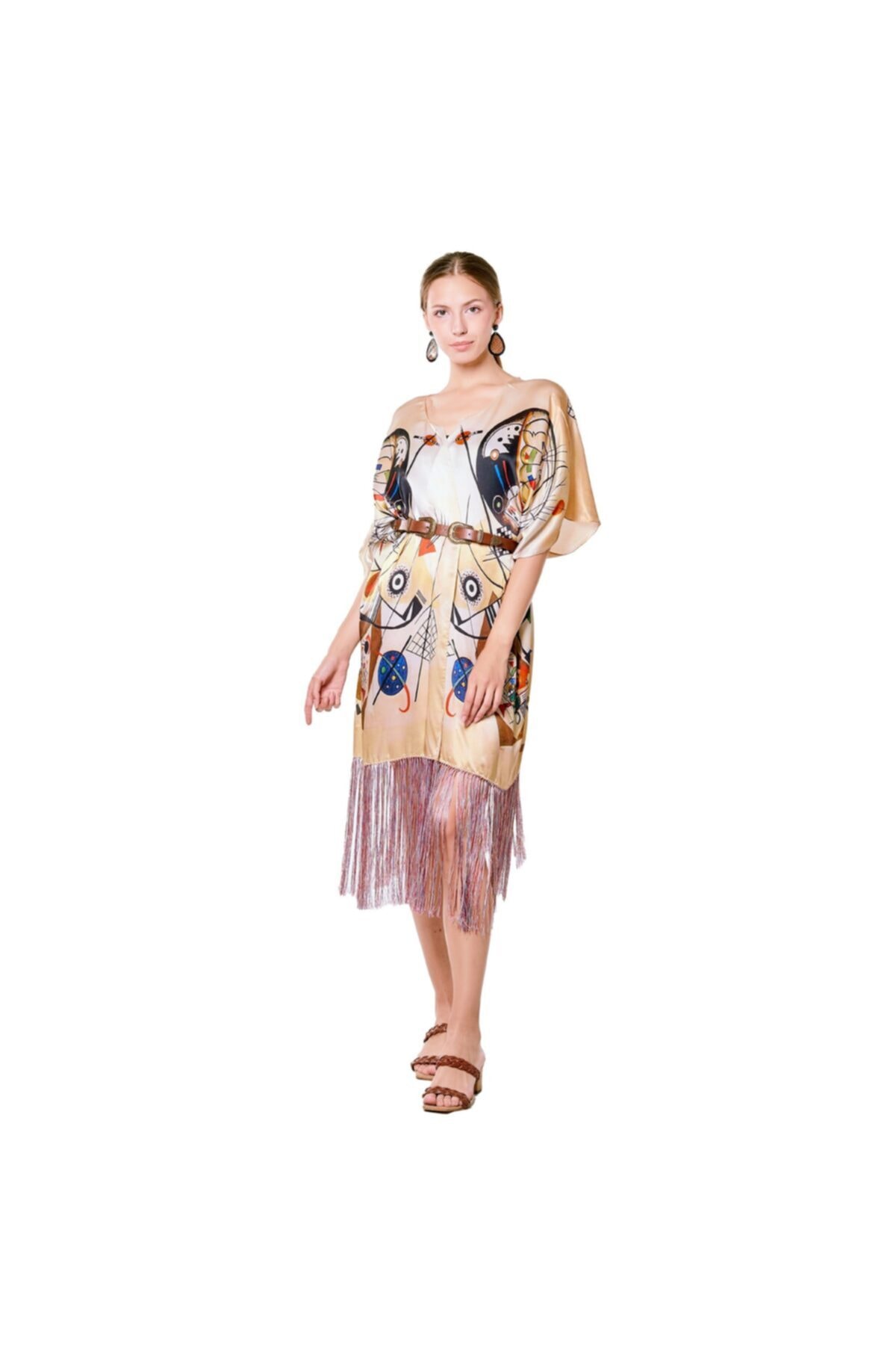 Nomads Felt Kadın Beyaz Kandinsky Mavi Parça Ipek Kimono