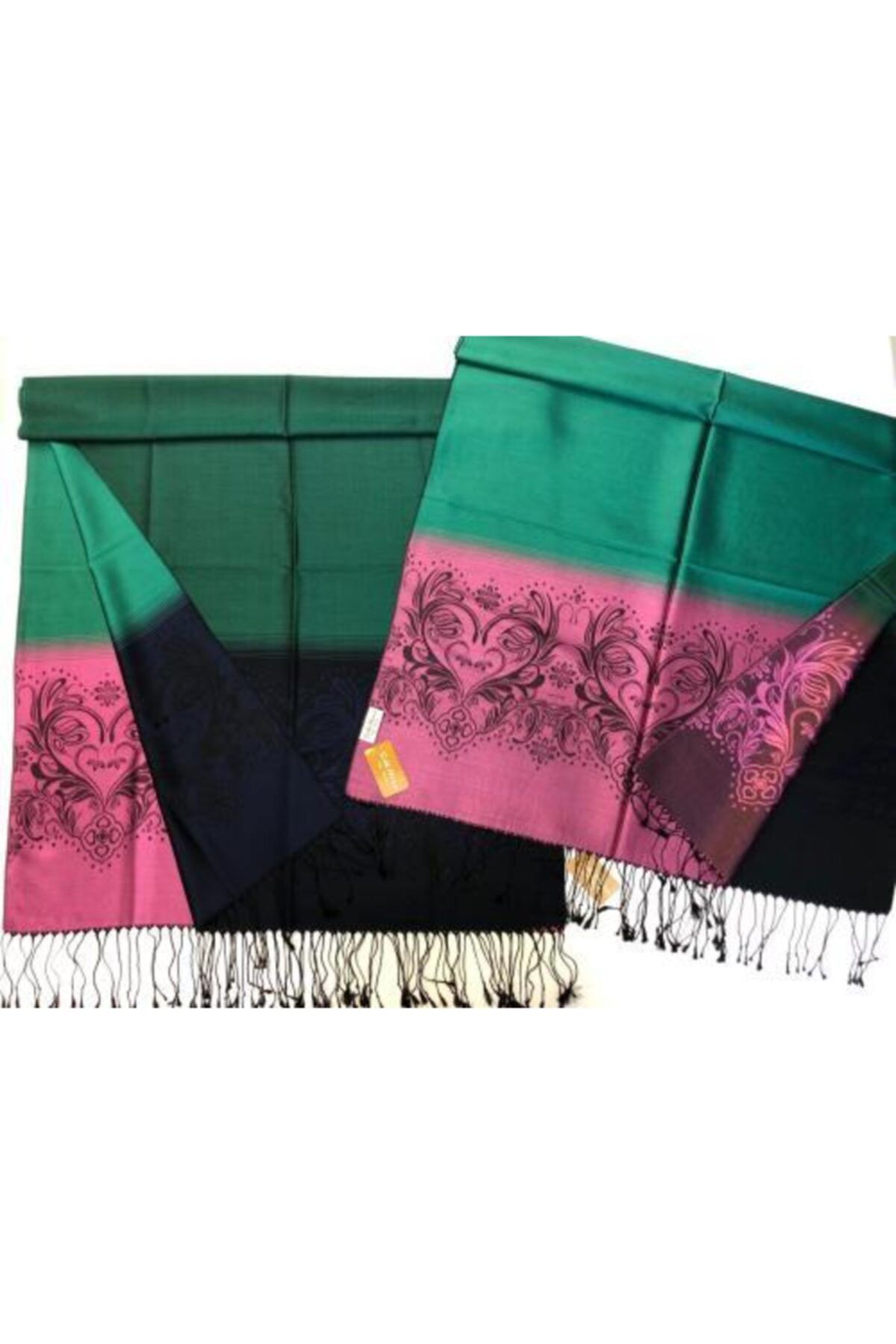 Silk Home Kadın Yeşil Pembe Ipek Çift Taraflı Şal