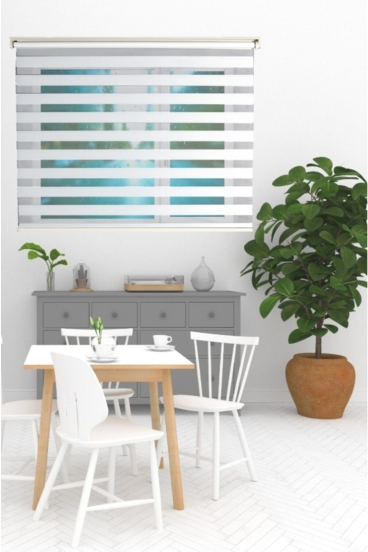 CLARISS HOME Zebra Stor Perde Düz Krem Mutfak Salon Balkon