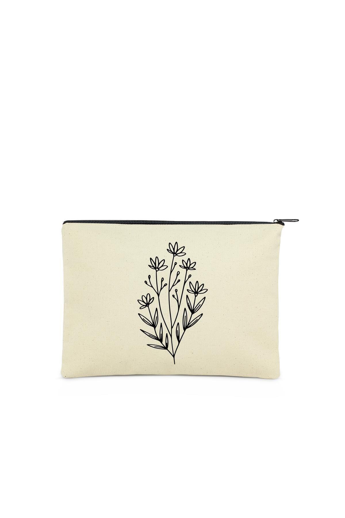 Çınar Bez Çanta Clutch Flower Bag Kanvas Makyaj Çantası
