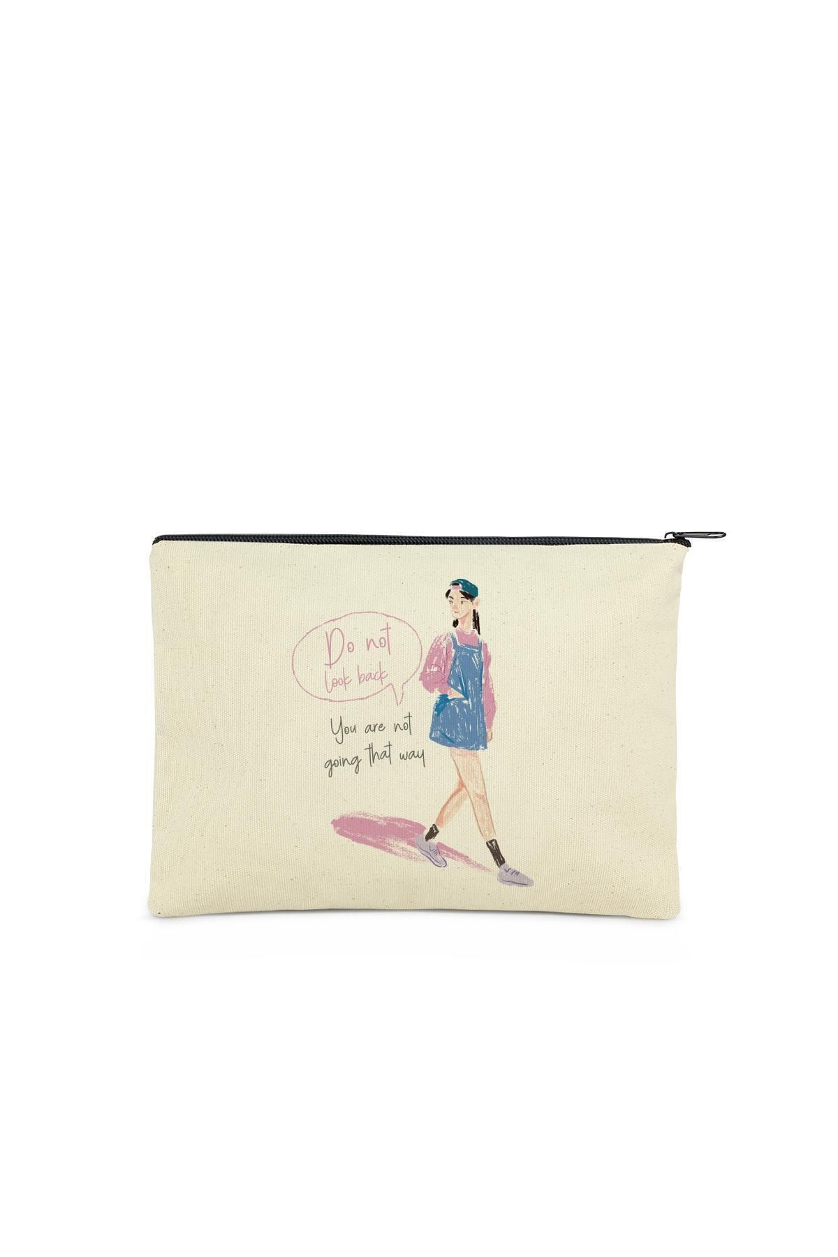 Çınar Bez Çanta Clutch Do Not Look Back Kanvas Makyaj Çantası