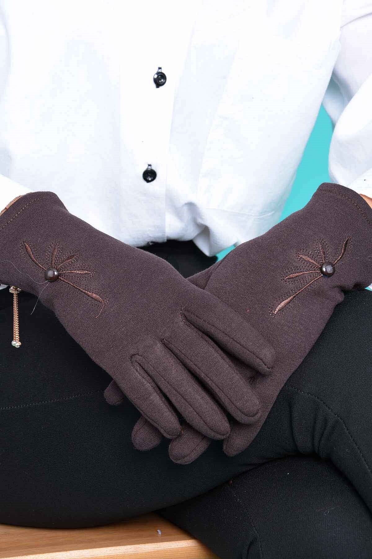 Mossta Kadın Kahverengi Milena Dokunmatik Penye Eldiven