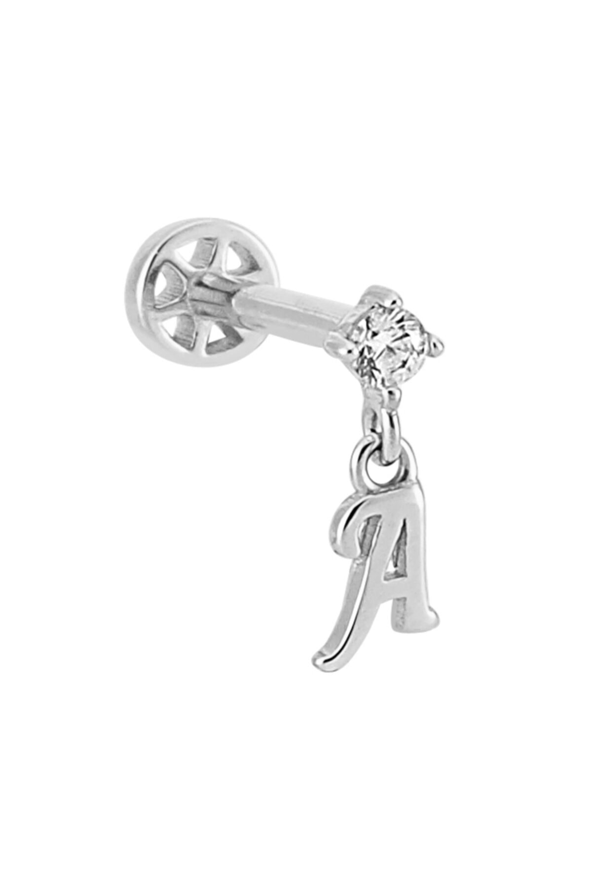 Dianora Piercing Sallantılı A Harfi Beyaz Altın Tragus Piercing