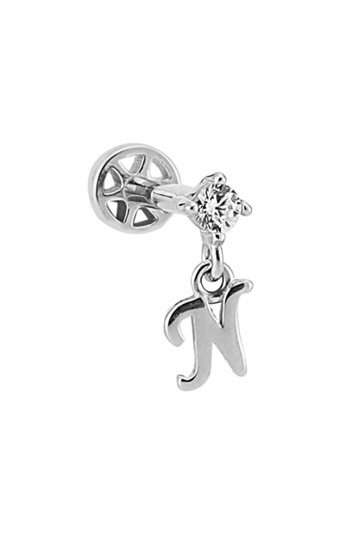 Dianora Piercing Sallantılı N Harfi Beyaz Altın Tragus Piercing