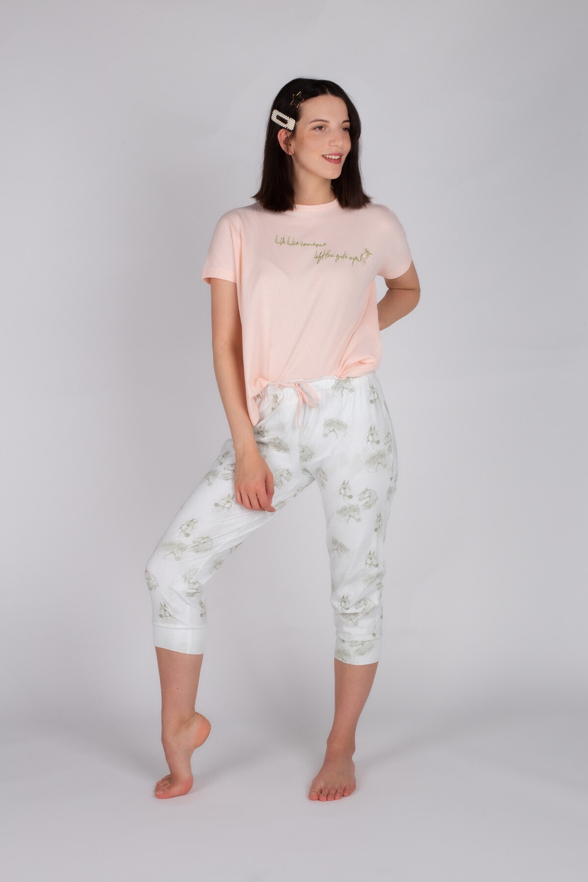 Hays Kadın Pembe Penye Kapri Pijama Takımı