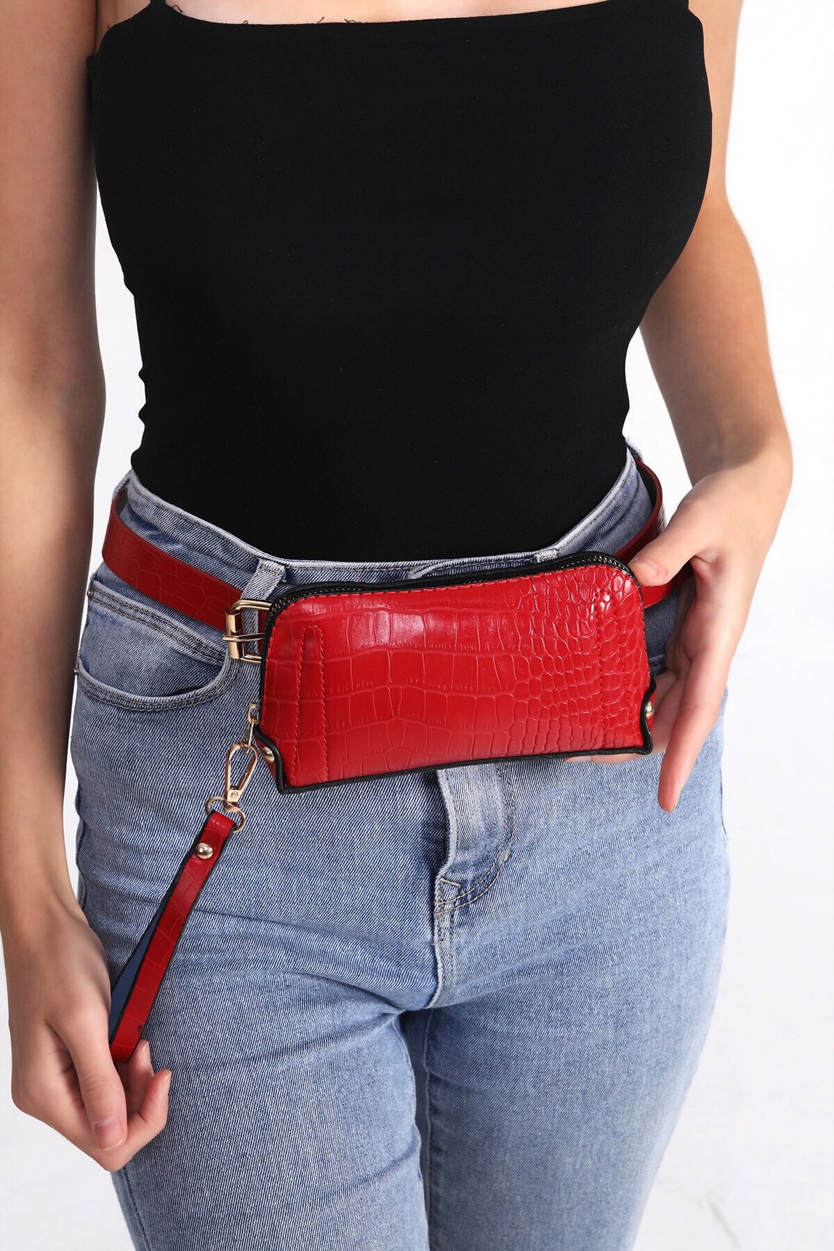 Top All BAG Kadın Kırmızı Bel Ve Kemer Croco Çanta