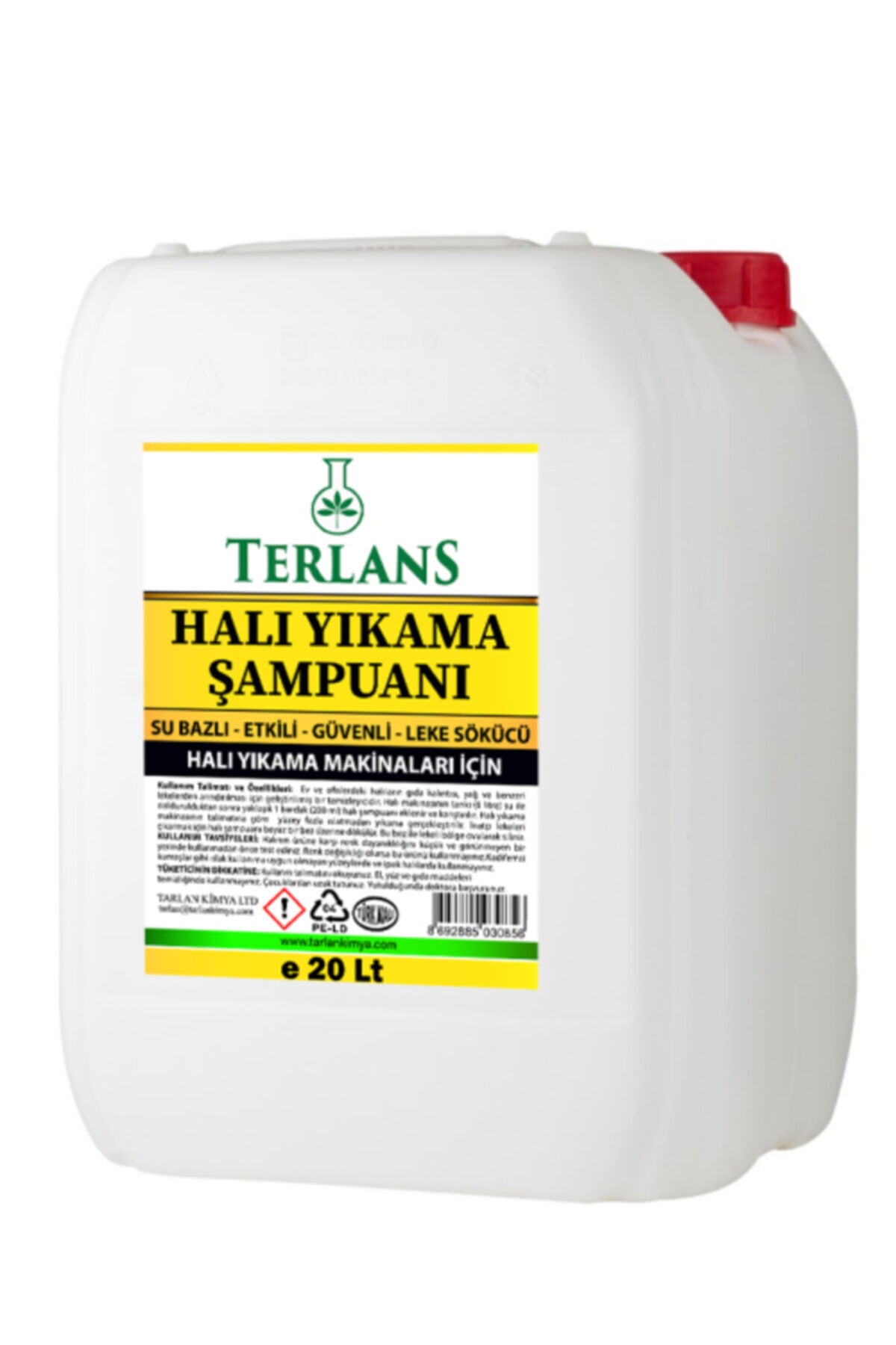 Terlans Halı Yıkama Şampuanı 20 Litre Makine Için Su Bazlı Ph Ayarlı Asit Içermeyen Şampuan