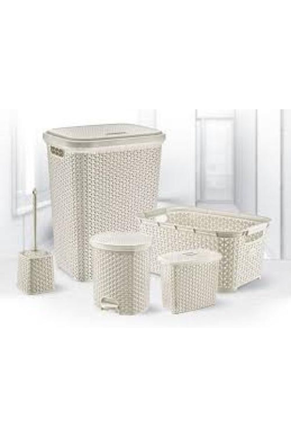 YEDİKARE Bee Home Jute Serisi 5 Parça Banyo Sepet Seti Ak-598