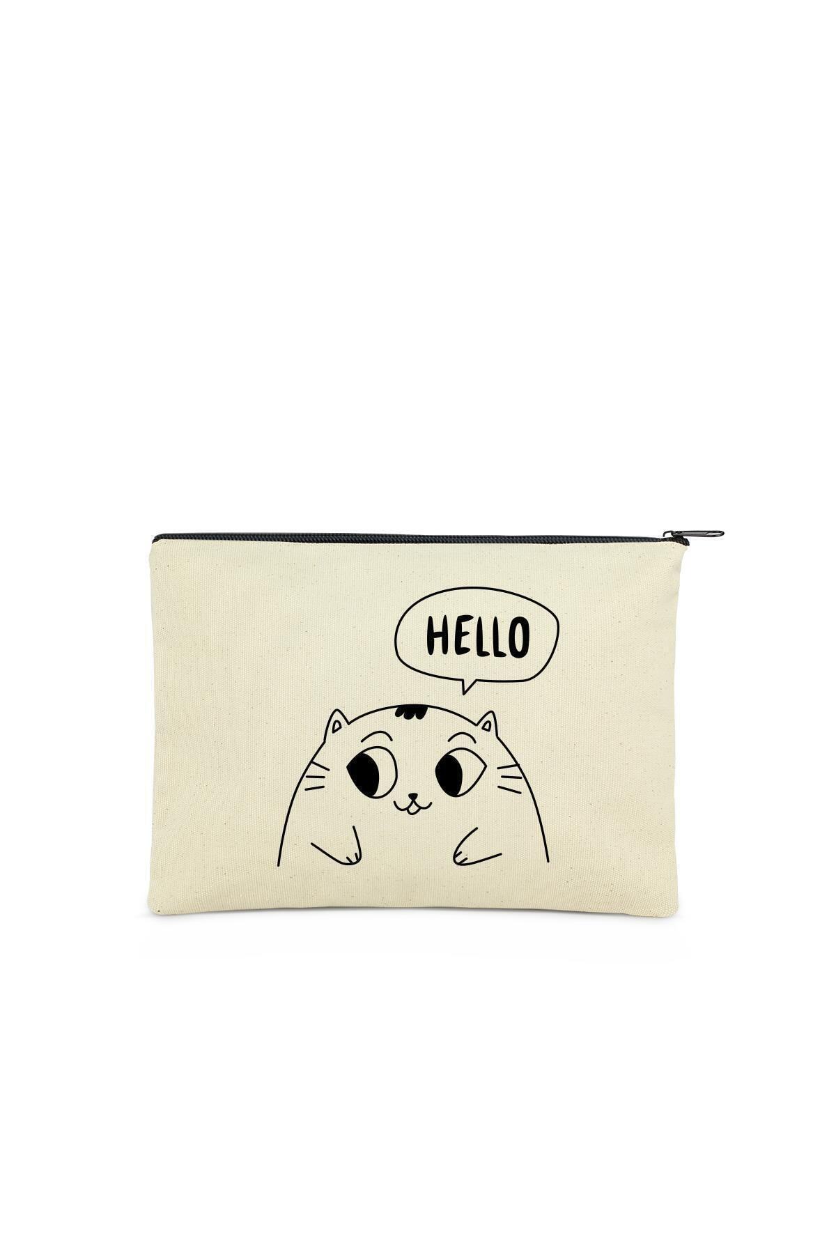 Çınar Bez Çanta Clutch Bubble Hello Kanvas Makyaj Çantası