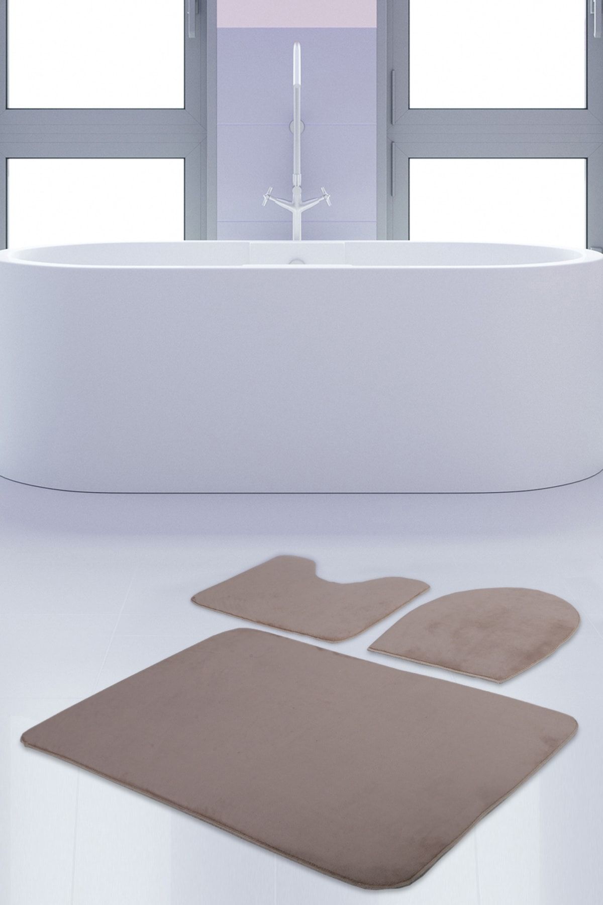 Bonny Home Unicolor Düz Vizon 3lü Banyo Paspası Halısı Seti Kaymaz Klozet Takımı